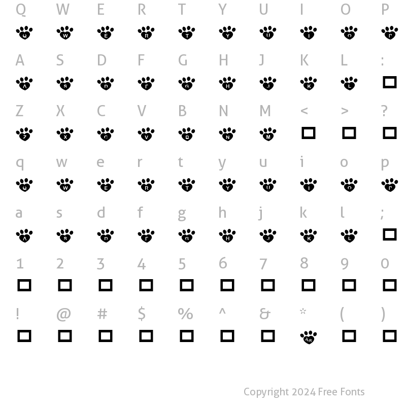 Character Map of JLR Pawrty Hearty Regular