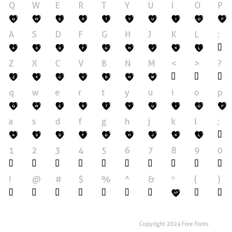 Character Map of JLR Simple Hearts Regular