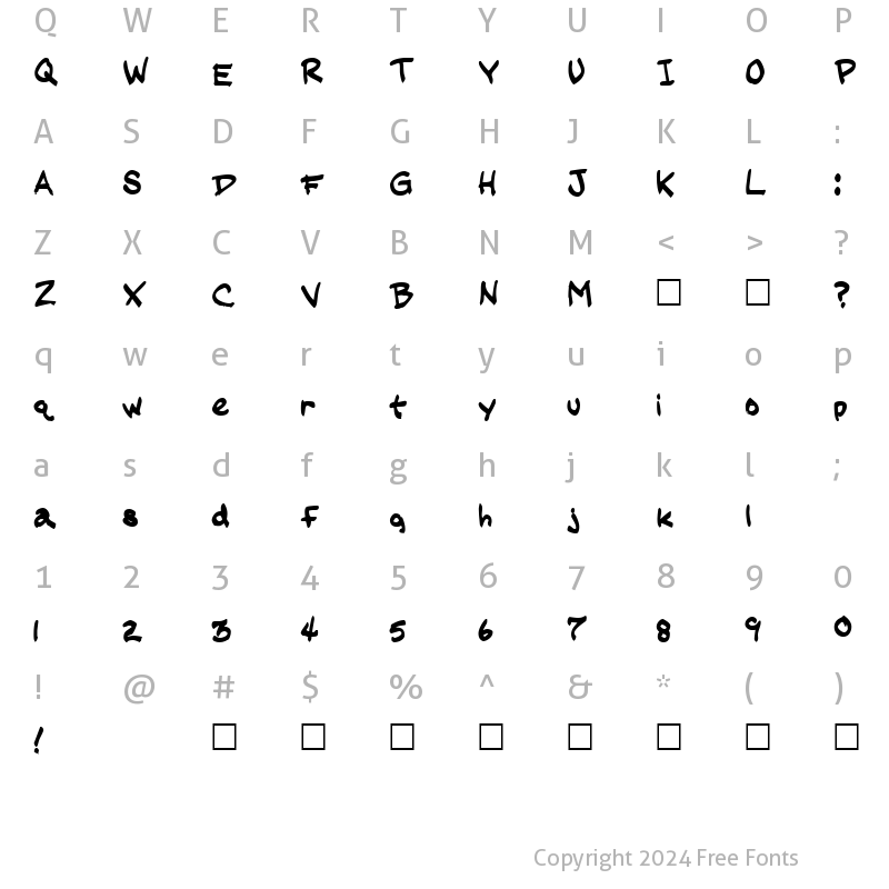 Character Map of JME onFont