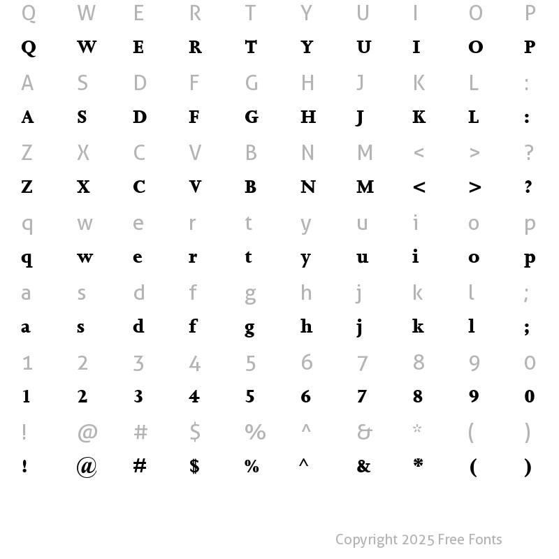 Character Map of Joanna MT ExtraBold Regular