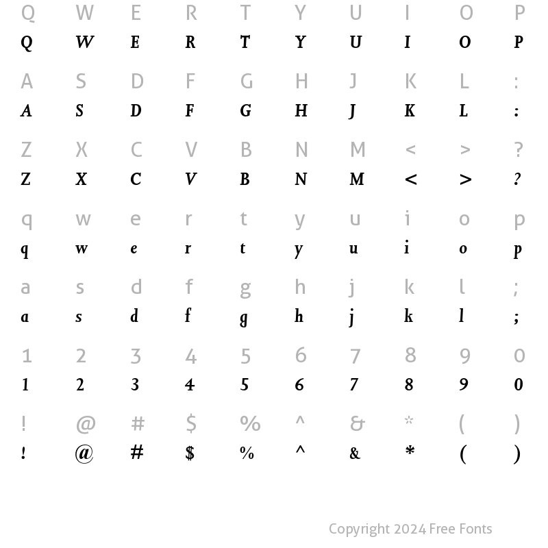 Character Map of Joanna MT Std Bold Italic