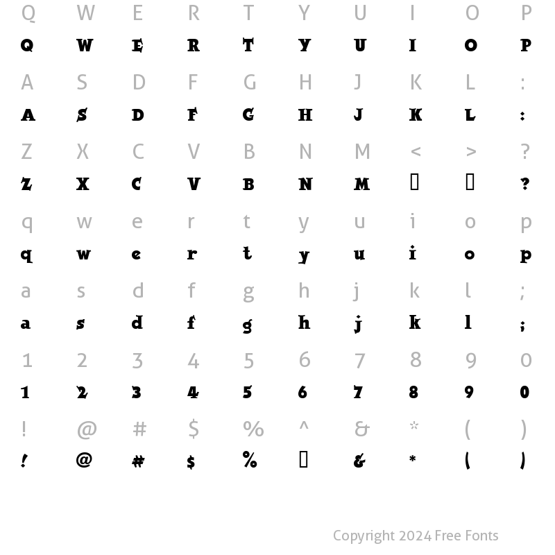 Character Map of Jobbernole Regular