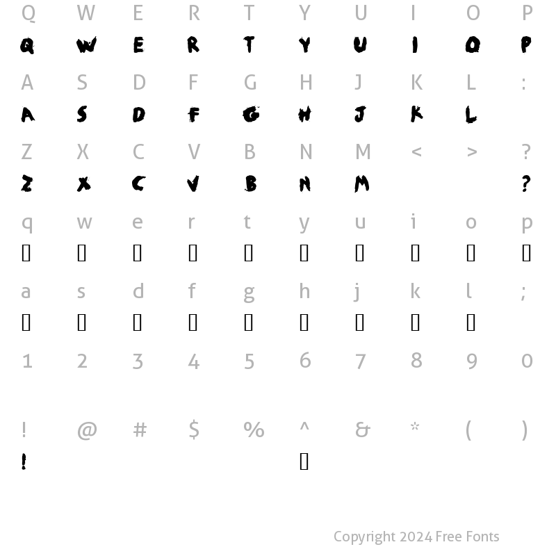 Character Map of jobby Regular