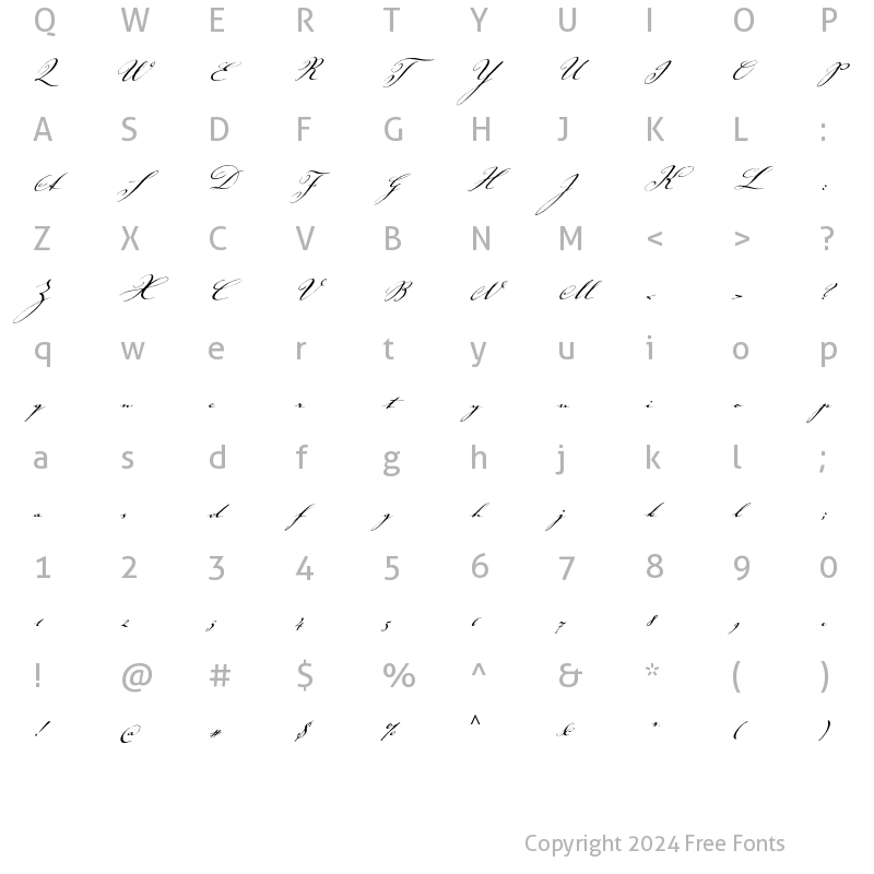 Character Map of Johann Sparkling ITC Std Regular