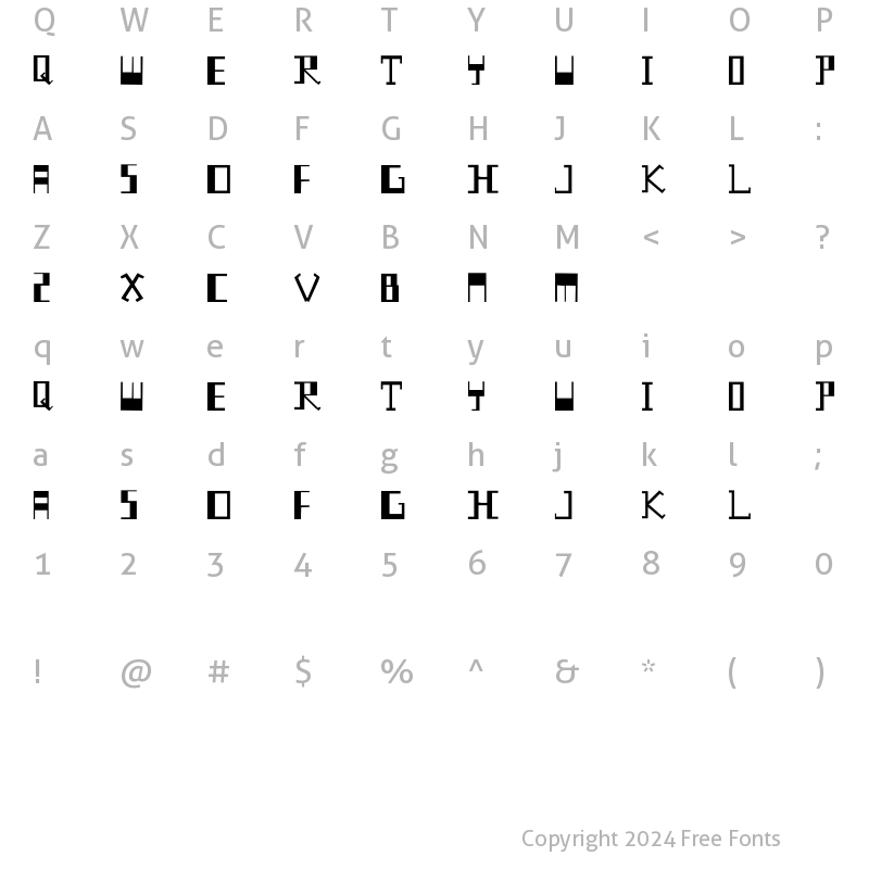 Character Map of Johnny Bracket Regular