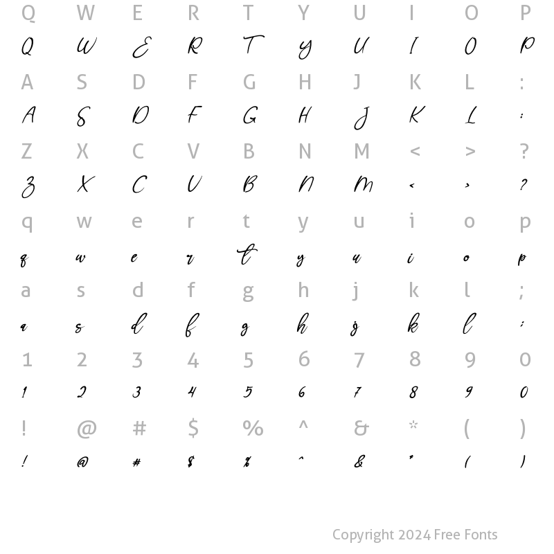 Character Map of Jollia Bolla Regular