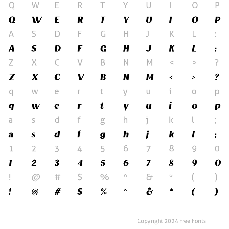 Character Map of Jollin Family Bold Italic