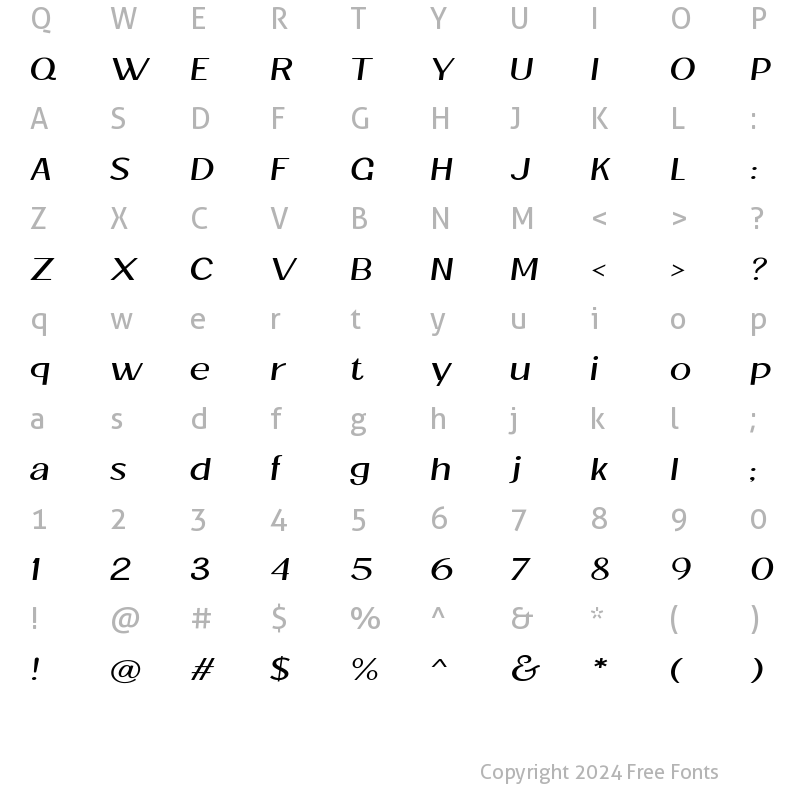 Character Map of Jollin Family Light Expand Italic