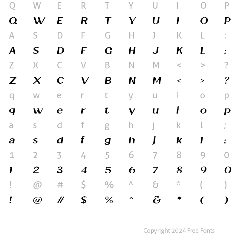 Character Map of Jollin Family Regular Expand Italic