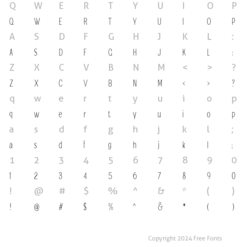 Character Map of Jollin Family Thin Narrow