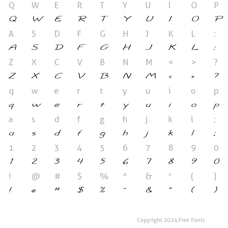 Character Map of Jolt Extended Italic