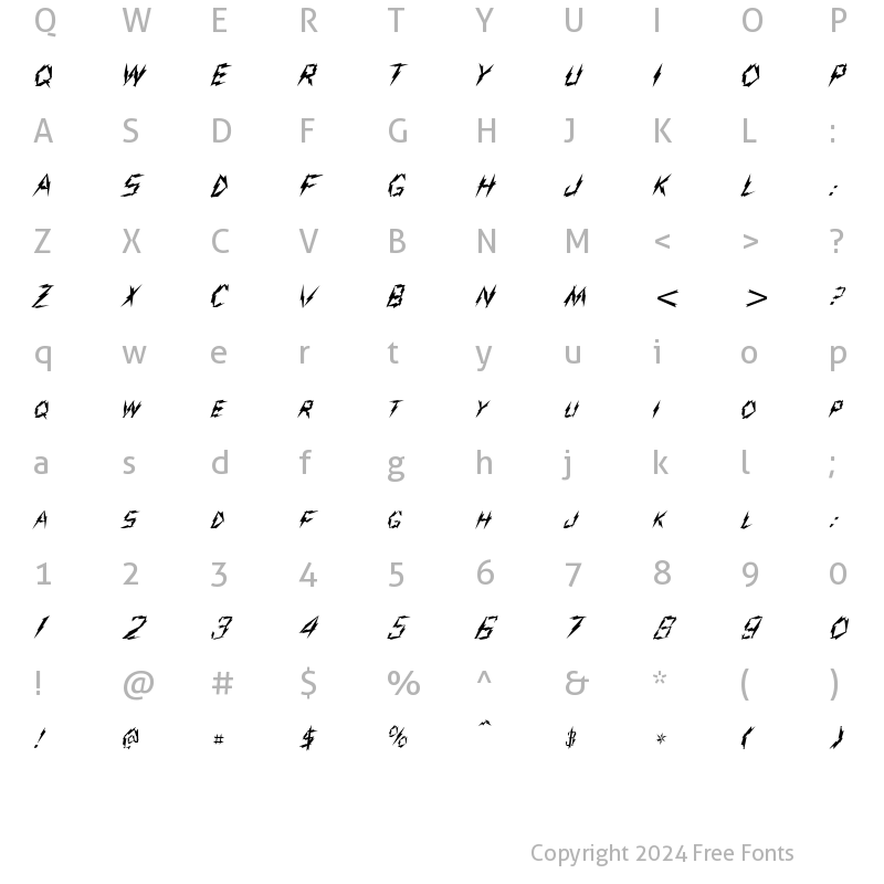 Character Map of Jolt Italic