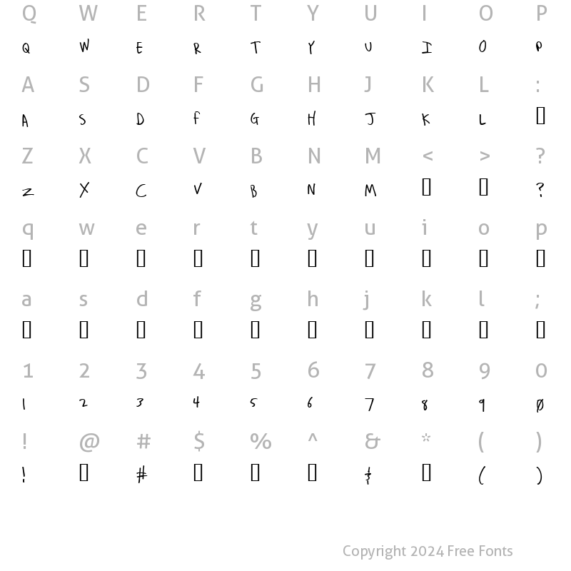 Character Map of Josh Is Stoned Regular