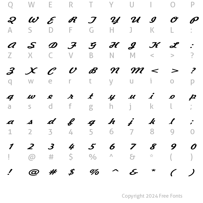 Character Map of Jott 43 Extended BoldItalic