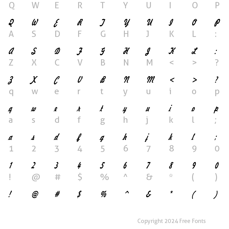 Character Map of Jott 43 Thin BoldItalic