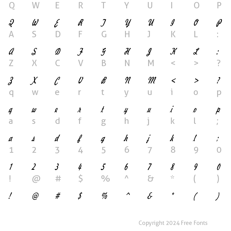 Character Map of Jott 43 Thin Italic