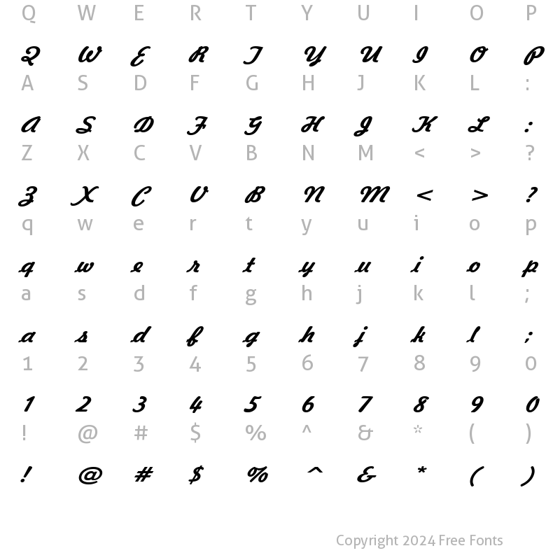 Character Map of Jott 43 Wide BoldItalic