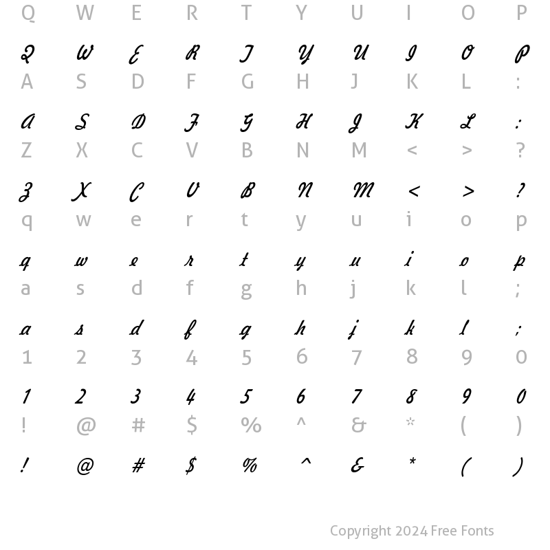 Character Map of Jott 44 Condensed Italic