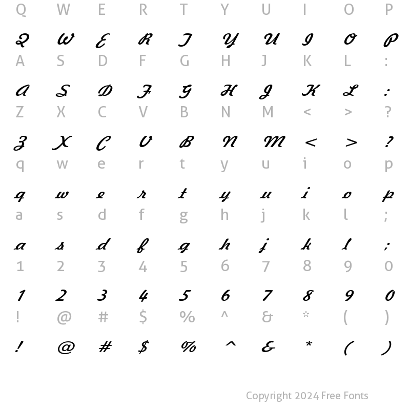 Character Map of Jott 44 Wide Italic