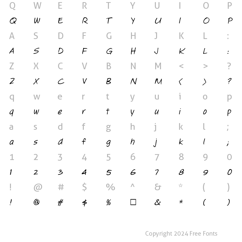 Character Map of Jotting Italic