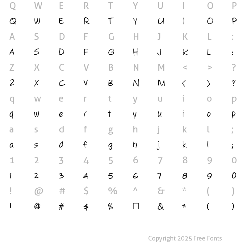 Character Map of Jotting Regular