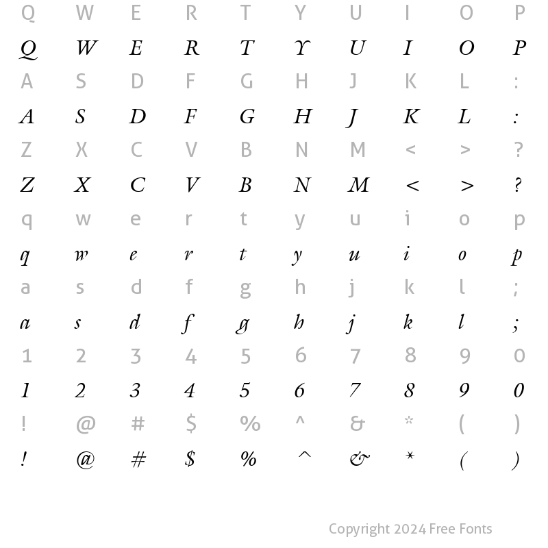 Character Map of Joulliard Italic