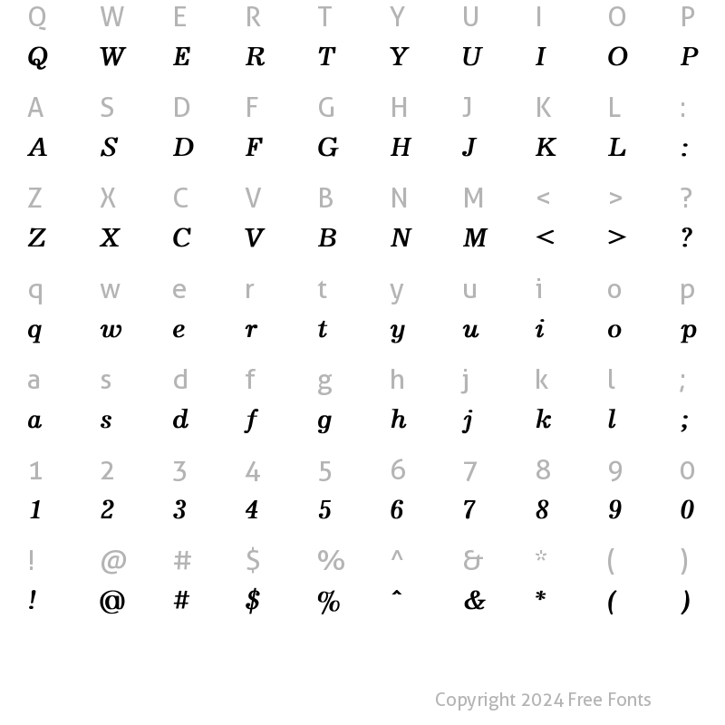 Character Map of Journal Bold Italic