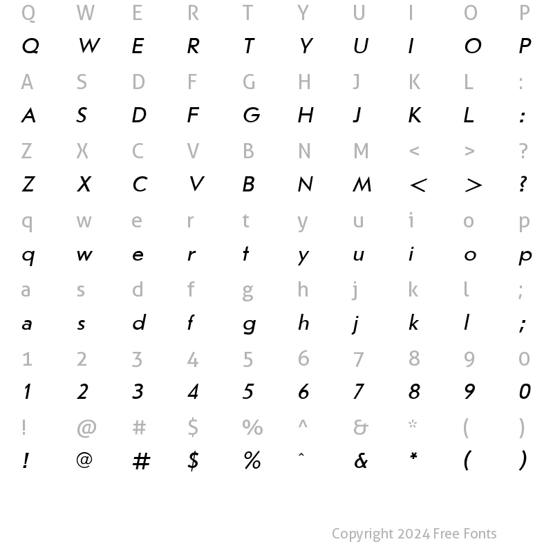 Character Map of Journal SansSerif Italic