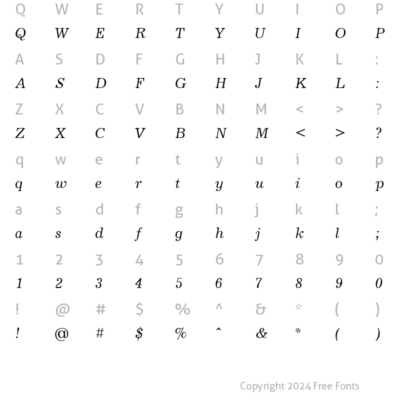 Character Map of JournalCTT Italic