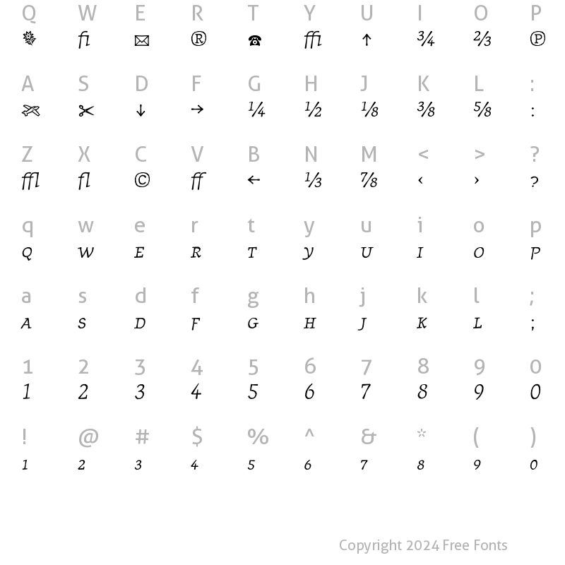 Character Map of JournalFractions RomanItalic