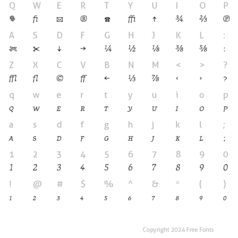 Character Map of JournalItalicFractions Regular