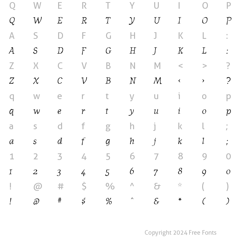 Character Map of JournalItalicOldstyle Italic