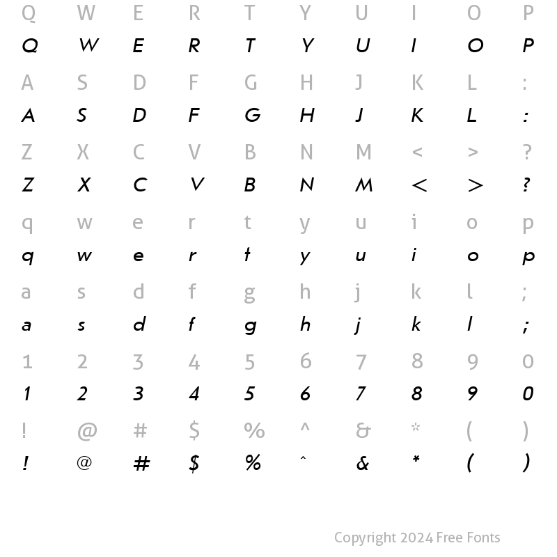 Character Map of JournalSansCTT Italic