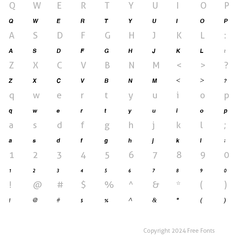 Character Map of JS Jindara Bold Italic