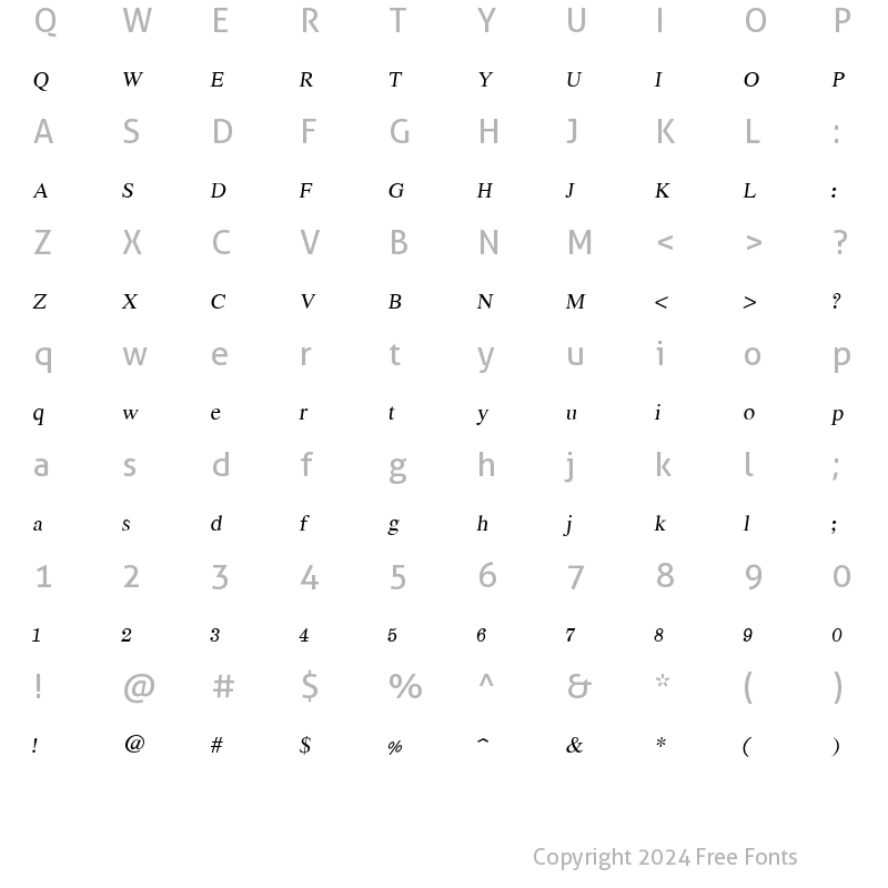 Character Map of JS Rapee Italic