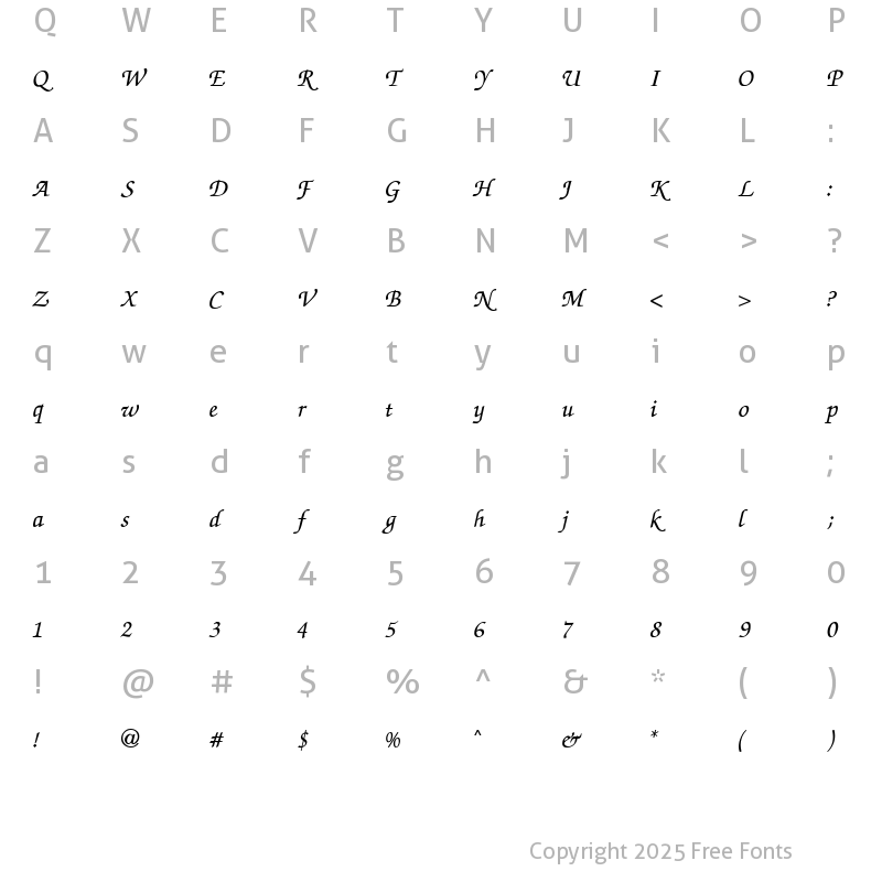 Character Map of JS Wansika Italic