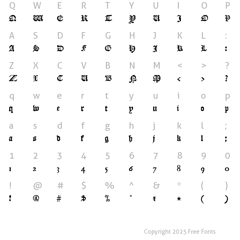 Character Map of JSL Blackletter Normal