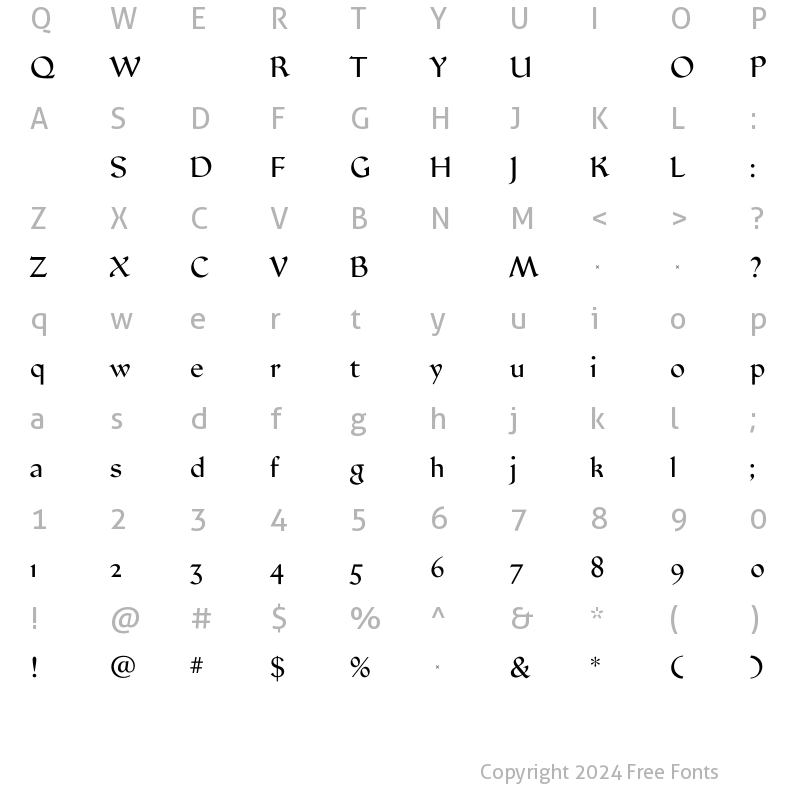 Character Map of JubileeLight Regular