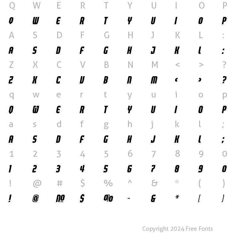 Character Map of Judgement BlackCondensed Italic