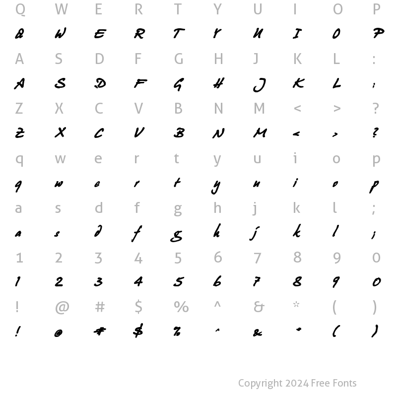 Character Map of Juergen Bold Kursiv