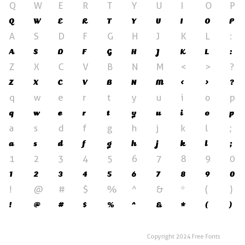 Character Map of JuicyBlack Italic Regular