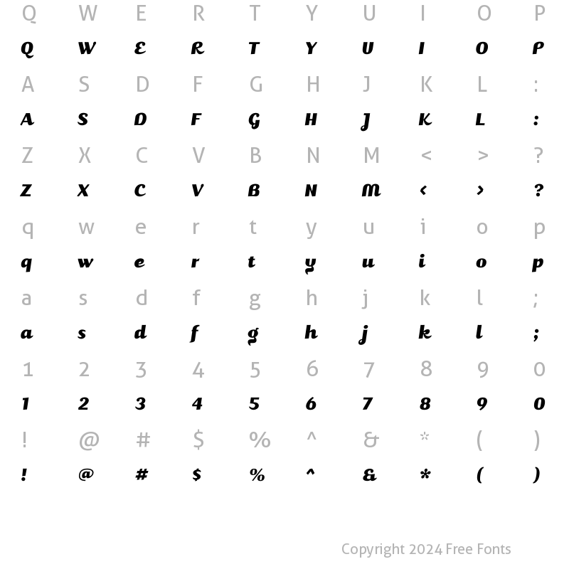 Character Map of JuicyBold Italic Regular