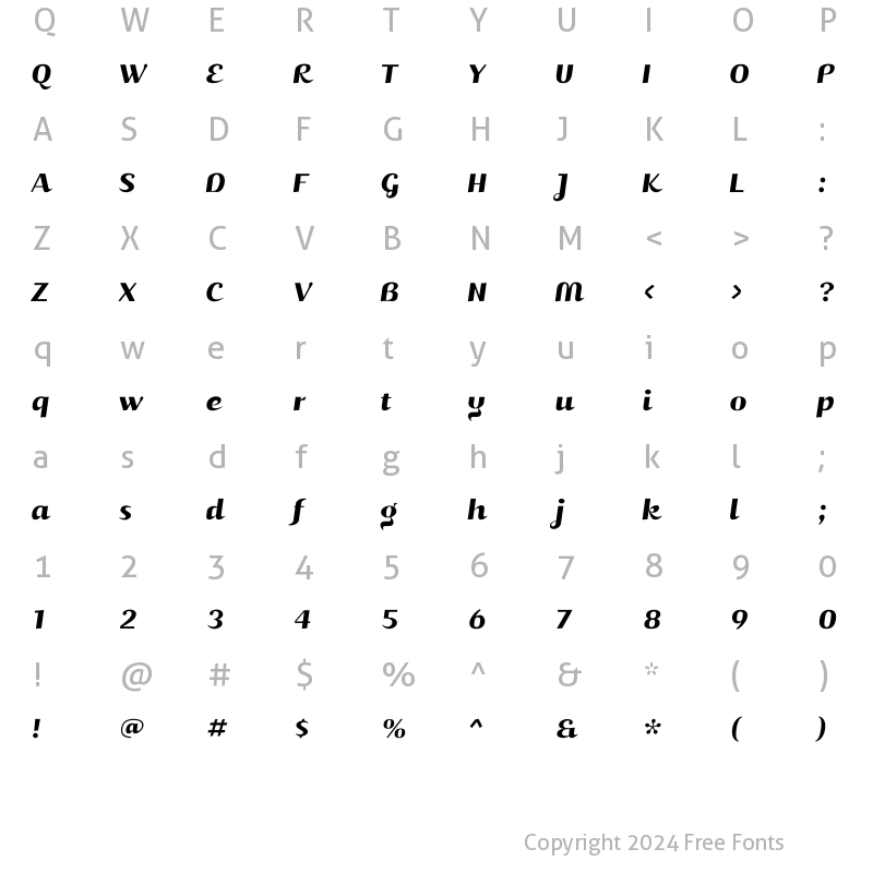 Character Map of JuicyRegular Italic Regular