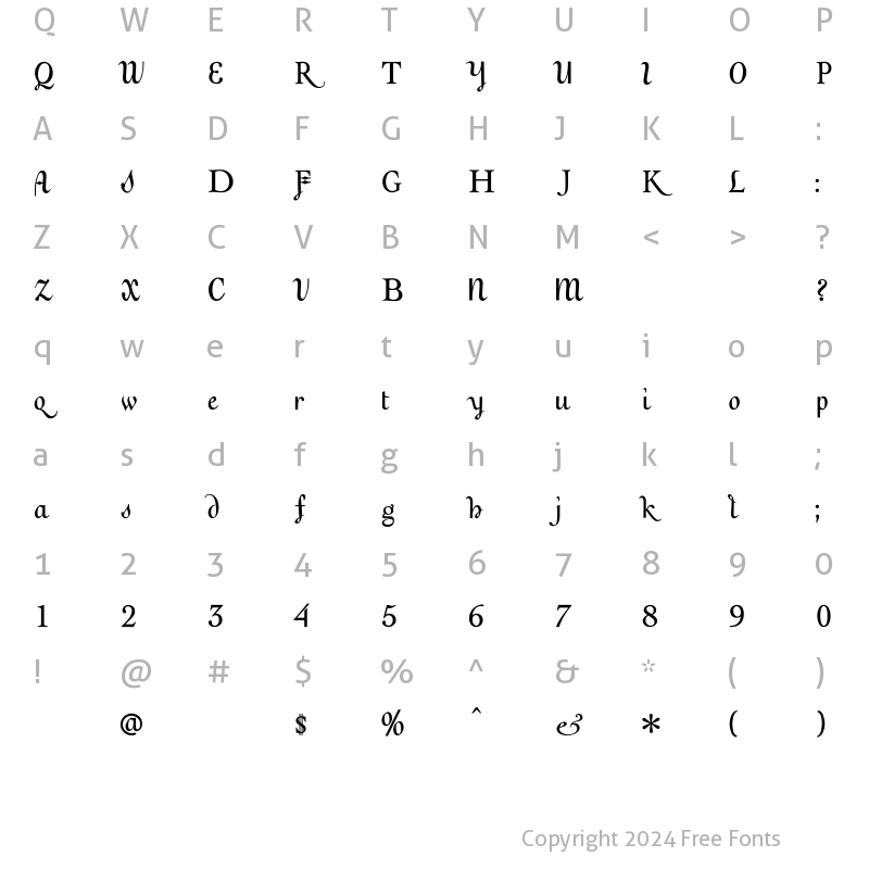 Character Map of Julia Book Regular