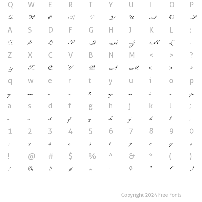 Character Map of Julia-HandScript Regular