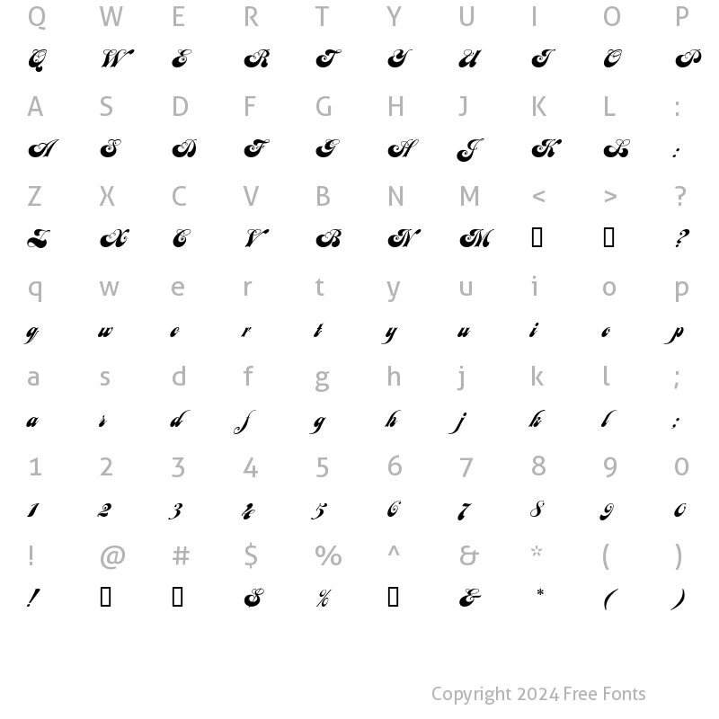 Character Map of Julia Script EF Regular