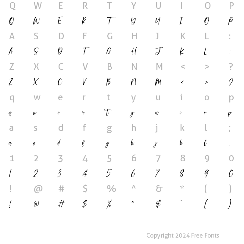 Character Map of Juliantine Handwritten Italic Italic