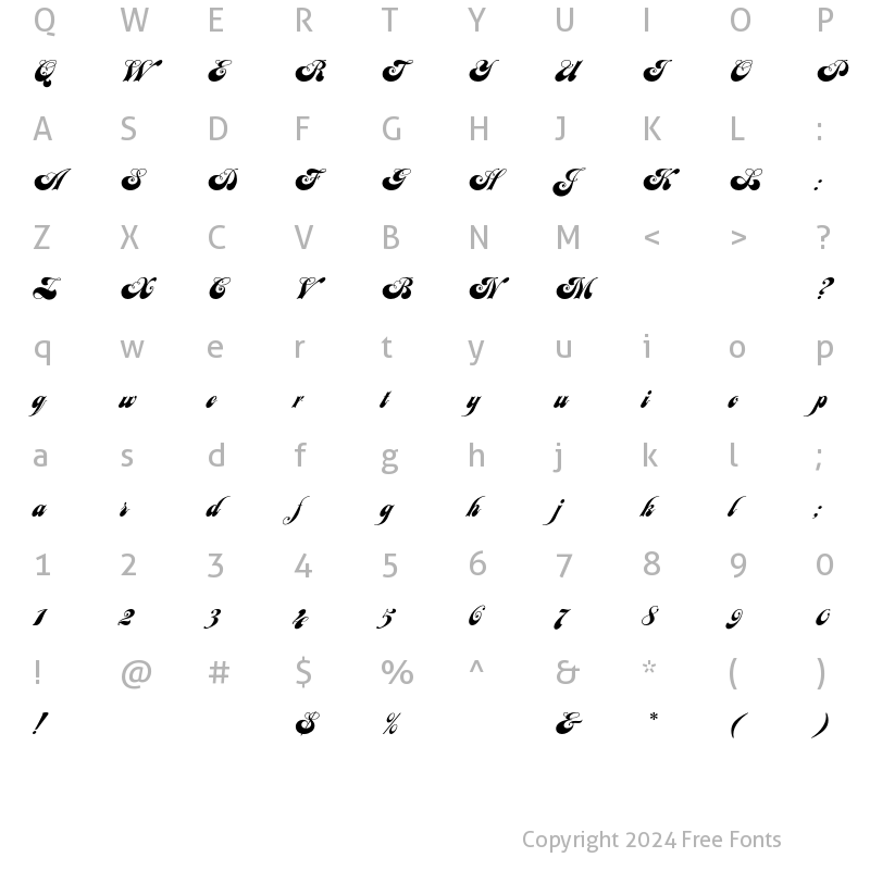 Character Map of JuliaScriptEF Regular