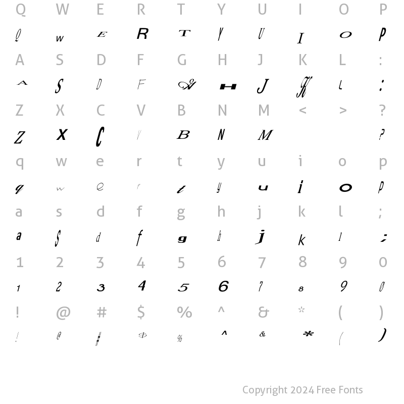 Character Map of Jumbalaya Italic Italic