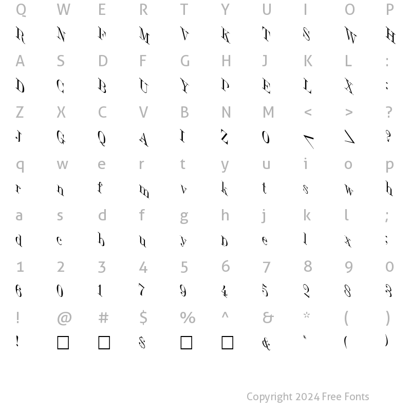 Character Map of Jumble Italic